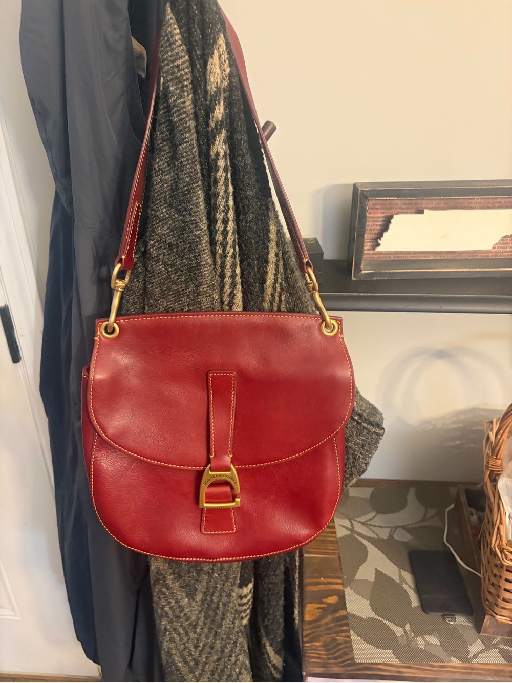 Dooney & Bourke Red Leather Shoulder Bag with Gold Hardware